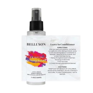 Leave-in conditioner bottle for curly hair, moisturizing formula with frizz control and detangling benefits